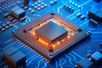 powerful computer processor microchip with the word representing artificial intelligence, ai technol
