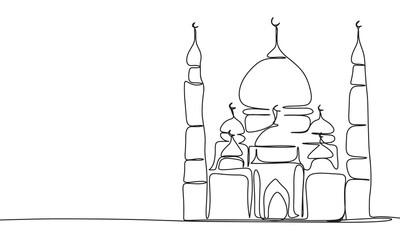 Wall Mural - Mosque one line continuous. Line art Mosque. Hand drawn vector art.