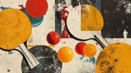 Poster - Abstract Composition with Ping Pong Paddles and Balls