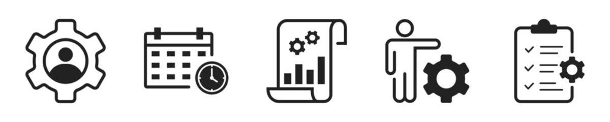 Wall Mural - management icon set. set of 5 outline icons related to business management. linear icon collection. 