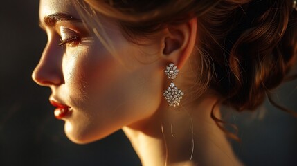 Smiling woman with diamond jewelry, Elegant Woman