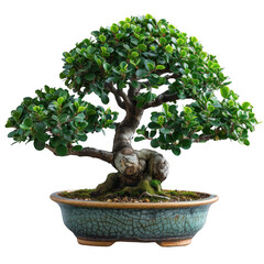 Beautiful bonsai tree in a ceramic pot, showcasing intricate design and lush green foliage. Perfect for zen decor and botanical themes.
