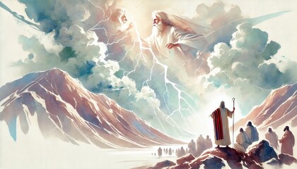 Wall Mural - The Revelation at Mt. Sinai. Digital watercolor illustration.