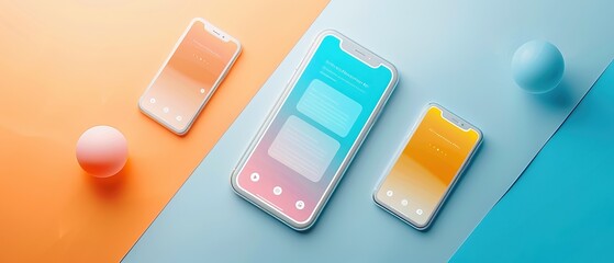 Modern user interface design template. Conceptual mobile phone screen mock-up for application interface. Orange blue white