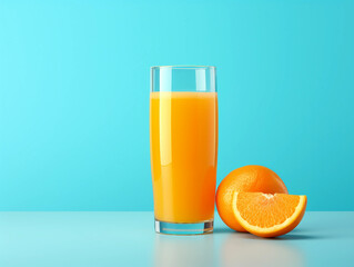 Poster - orange juice on blue background