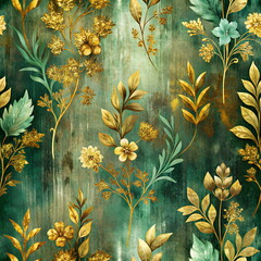 Wall Mural - Floral background watercolor style vintage illustration. Modern abstract art gold green colors. wallpaper.Floral card. Poster. 