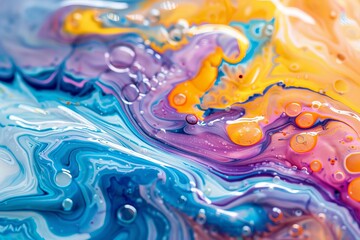 Wall Mural - Acrylic pour painting with swirling, marbled patterns in bright colors.
