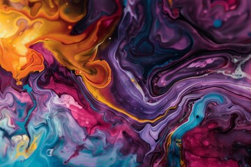 Wall Mural - Acrylic pour painting with swirling, marbled patterns in bright colors