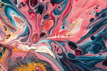 Wall Mural - Acrylic pour painting with swirling, marbled patterns in bright colors.