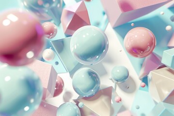 Wall Mural - minimalistic abstract 3d render of geometric shapes floating in space, with pastel colors