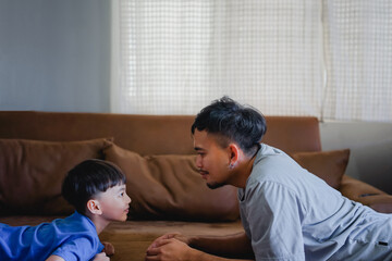 young father having nice time with his son. close up portrait.