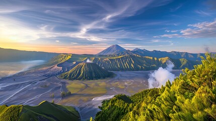 Poster - Majestic Volcano Landscape in Sunrise