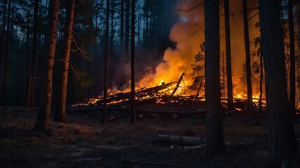 Fire in forest night day, flame, forest, nature, smoke, fire, environment, burning, danger, background, inferno, burn, hot, wood, tree, heat, disaster, red, natural, blaze