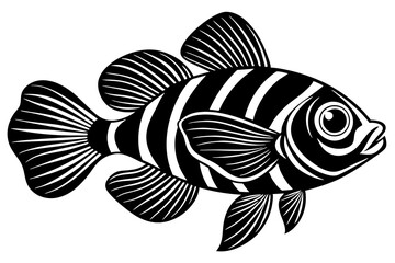 Wall Mural -  Cute Mandarin Fish silhouette black linocut vector illustration