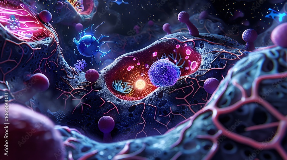 A high-resolution image capturing the inner workings of a cell, with ...