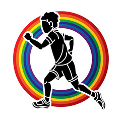 Sticker - A Boy Running A Child Run Action Cartoon Sport Graphic Vector