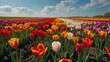 © DEER FLUFFY - Vibrant tulip field showcasing a variety of colors under the springtime sky.