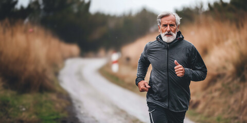 Senior man going for a run