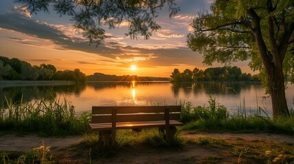 Canvas Print - Golden Sunset by the Lake