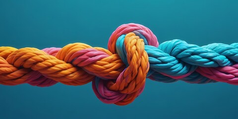 Team rope diverse strength connect partnership together teamwork unity communicate support. Strong diverse network rope team concept integrate braid color background cooperation empower power.