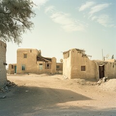 Wall Mural - qatar desert scene, old houses in a background