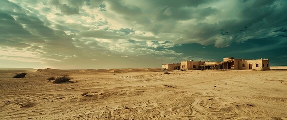 Wall Mural - qatar desert scene, old houses in a background