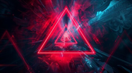 Canvas Print - Red Neon Triangle Tunnel