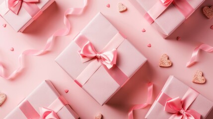 Wall Mural - Pink Gift Boxes with Ribbons and Hearts