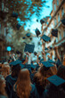 © boyhey - Group of cheerful student throwing graduation hats in the air celebrating