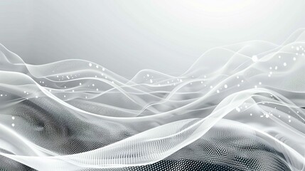 Dynamic waves abstract grey background poster, technology network vector illustration


