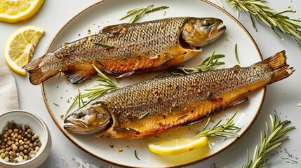 Wall Mural - Baked Trout With Rosemary and Lemon