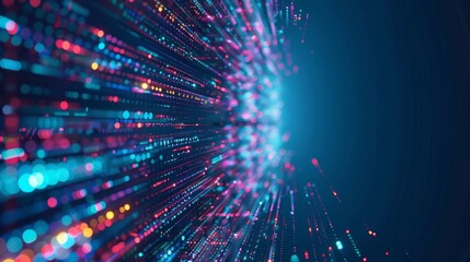 abstract technology big data background concept: digital data flow motion, transfer and storage of d