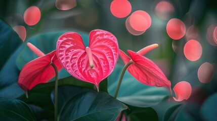 Poster - Pink Anthurium Flowers with Bokeh Background