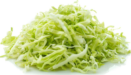 Pile of shredded fresh Chinese cabbage isolated on white, top view