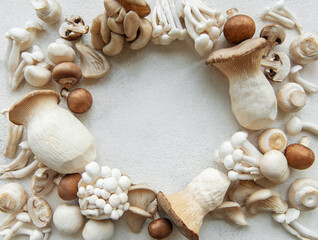 Wall Mural - Assortment of various raw mushrooms