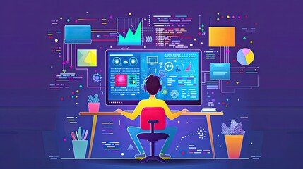 Programmer Working on Code and Data Visualizations