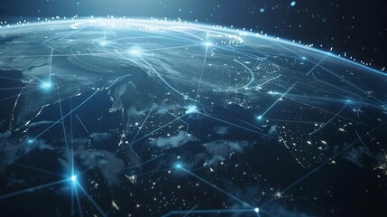 Wall Mural - global connectivity network: futuristic technology backdrop featuring connection lines around earth'