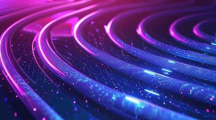 Wall Mural - Glowing blue and purple neon light curves on a dark background