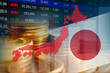 © manassanant - Japan flag and map with stock market finance, economy trend graph digital technology.