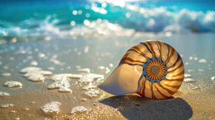 Sticker - Nautilus Shell on Sandy Beach