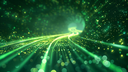 Wall Mural - green light streak, fiber optic, speed line, futuristic background for 5g or 6g technology wireless 