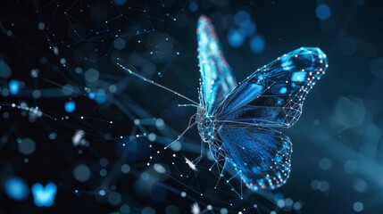 Canvas Print - Futuristic blue low-poly butterfly abstract technology background representing artificial intelligence, digital transformation, and big data concept. Quantum internet network communication evolution i