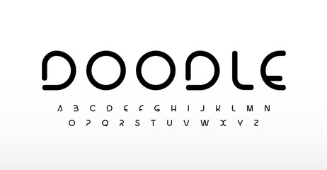 Poster - Modern minimalist alphabet, clean rounded line typeface for sleek unique headlin, refined futuristic logo, bauhaus script, softed typographic design, stylish clear contemporary type. Vector typeset