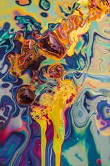  Abstract background wallpaper, A colorful top-down view of an oil slick on water with heat waves around it. The focus is the melting wax. Paint in liquid mixing together.
