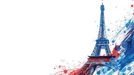 Wall Mural - banner in blue white red colors with elements of the Eiffel Tower with background and copy space