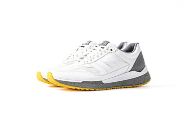 Wall Mural - White Leather Sneakers with Yellow and Grey Sole