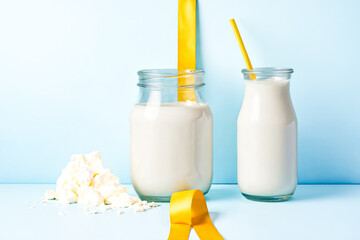 Sticker - Milk and Cream in Glass Bottles with Yellow Ribbon