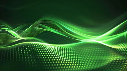 Green light waves technology background: futuristic digital abstract design with vibrant green light streaks, high-tech electronic circuit patterns, and modern cybernetic elements, perfect for innovat