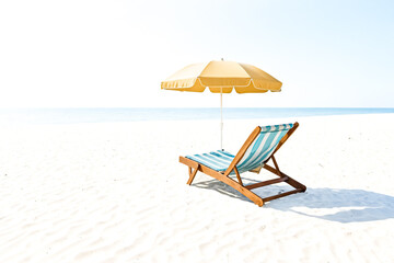 Sticker - Beach Umbrella and Lounger on White Sand Beach