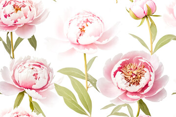 Wall Mural - Pink Peony Flowers on White Background